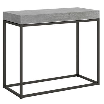 Consola Moderna Extensible De Madera Gris Cemento Con Patas Finas De Metal Antracita 45 A 196 Cm Noro-3 Alargaderas Gruesas