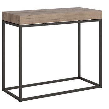 Consola Moderna De Patas Finas De Madera Clara Y Metal Antracita De 45 A 196 Cm Noro-3 Alargaderas Gruesas