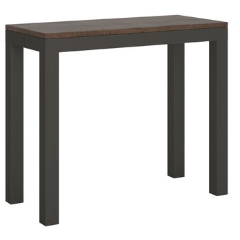 Consola Extensible De Madera Oscura Con Patas De Metal Antracita, 8 Plazas, De 40 A 196 Cm Evy-base Y Soporte Con Ruedas