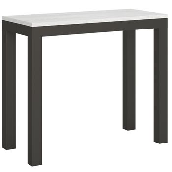 Consola Extensible De Fresno Blanco Con Patas De Metal Antracita, 8 Plazas, De 40 A 196 Cm Evy-soporte 4 Pies