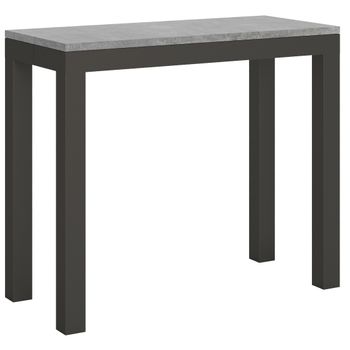 Consola Extensible Evy Gris Hormigón Con Patas De Metal Antracita, 8 Plazas, De 40 A 196 Cm-soporte 4 Pies