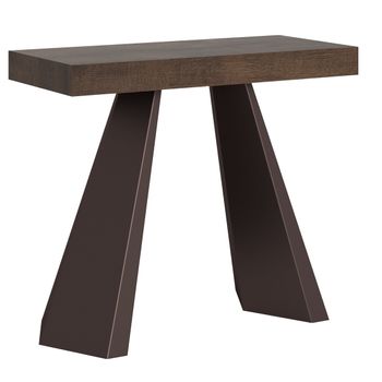 Consola Extensible De Diseño Madera Oscura Y Metal Marrón 40 A 300 Cm Diamant-5 Alargaderas Gruesas