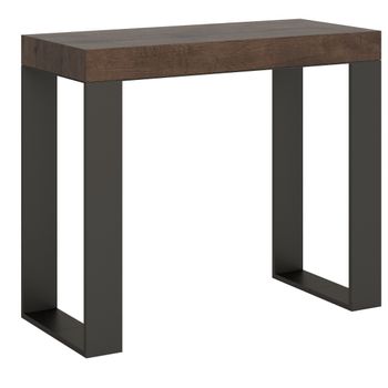 Consola Extensible Madera Oscura Y Patas De Metal Antracita 12 Personas 40 A 300 Cm Asis-soporte 2 Pies-5 Alargaderas Gruesas