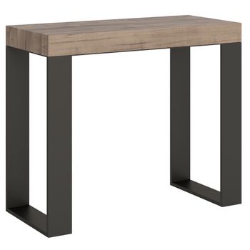 Madera Clara Y Antracita Consola Extensible De 12 Plazas De 40 A 300 Cm Asis-soporte 2 Pies-5 Alargaderas Gruesas