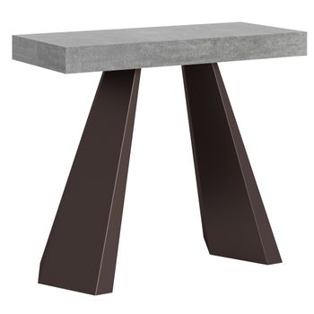 Consola Extensible Gris Hormigón Con Patas De Metal Marrón, 8 Plazas, De 40 A 196 Cm Diana-3 Alargaderas Gruesas