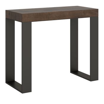 Consola Extensible De Madera De Nogal 8 Personas 40 A 196 Cm Asis-soporte 4 Pies-3 Alargaderas Gruesas