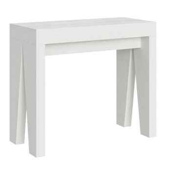 Consola Extensible Blanca 8 Personas 40 A 196 Cm Naxo-base Y Soporte Con Ruedas