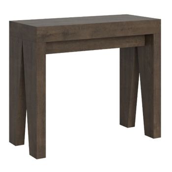 Consola Extensible De Madera De Nogal 8 Plazas 40 A 196 Cm Naxo-base Y Soporte Con Ruedas