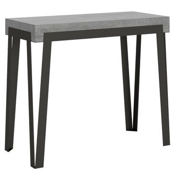 Consola Extensible Hormigón Gris Y Metal Antracita 12 Personas 40 A 300 Cm Konta-soporte 2 Pies-5 Alargaderas Gruesas