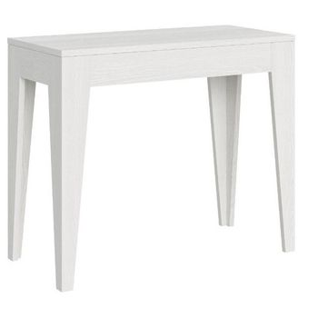 Consola Extensible De Madera De Fresno Blanco Para 12 Personas De 42 A 302 Cm Kanda-base Y Soporte Con Ruedas