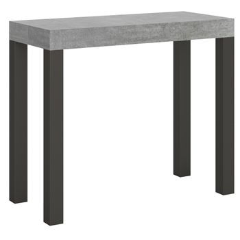 Consola Extensible Evy Gris Hormigón Con Patas De Metal Antracita, 8 Plazas, De 40 A 196 Cm-soporte 4 Pies