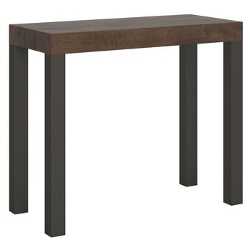 Consola Extensible De Madera Oscura Con Patas De Metal Antracita, 8 Plazas, De 40 A 196 Cm Evy-soporte 4 Pies