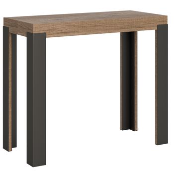 Consola Extensible De Madera Clara Con Patas De Metal Antracita, 8 Plazas, De 40 A 196 Cm Evy-base Y Soporte Con Ruedas