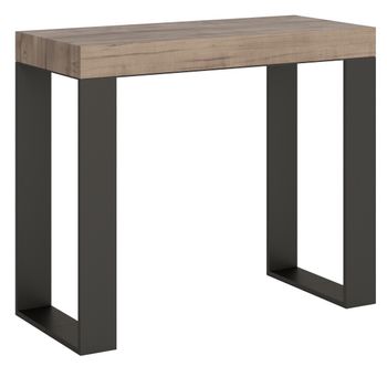 Consola Extensible De Madera Clara 8 Personas 40 A 196 Cm Asis-soporte 4 Pies-5 Alargaderas Gruesas