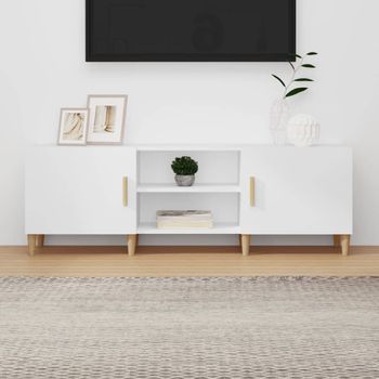 Mueble Para Tv Madera Contrachapada Blanco 150x30x50 Cm