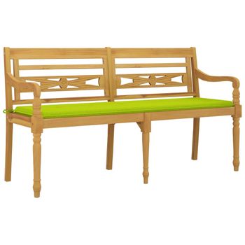 Banco Batavia Con Cojín Verde Brillo Madera Maciza Teca 150 Cm Marrón