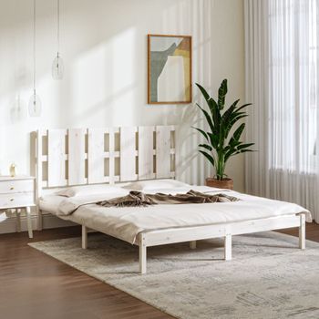 Estructura De Cama De Madera Maciza De Pino Blanco 160x200 Cm