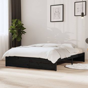 Estructura De Cama De Madera Maciza Negro 140x190 Cm