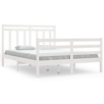 Estructura De Cama Doble Madera Maciza Blanca 135x190 Cm