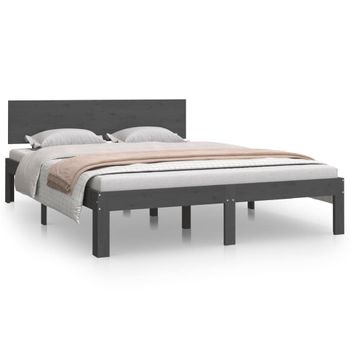 Estructura De Cama Doble Madera Maciza Gris 135x190 Cm