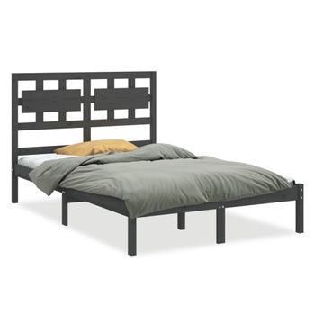 Estructura De Cama Madera Maciza Gris King Size 150x200 Cm