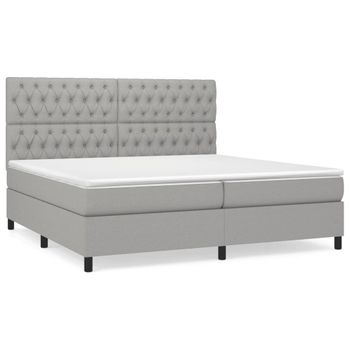 Cama Box Spring Con Colchón Tela Gris Claro 200x200 Cm