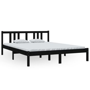 Estructura De Cama Madera Maciza Negro Tamaño King 150x200 Cm