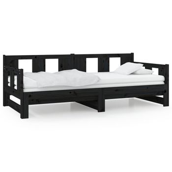 Sofá Cama Extraíble Madera Maciza De Pino Negro 2x(80x200) Cm