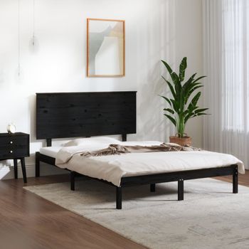 Estructura De Cama Madera Maciza De Pino Negro 120x200 Cm