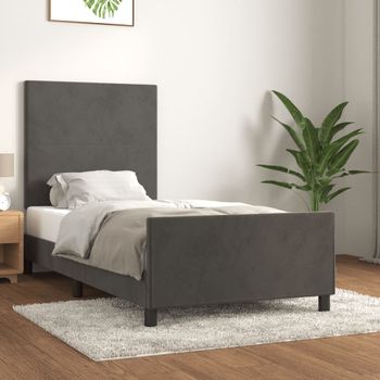 Estructura Cama Con Cabecero Terciopelo Gris Oscuro 100x200 Cm