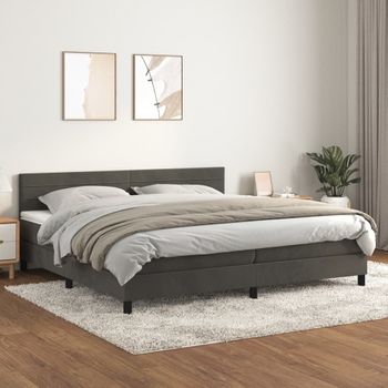 Cama Box Spring Con Colchón Terciopelo Gris Oscuro 200x200 Cm