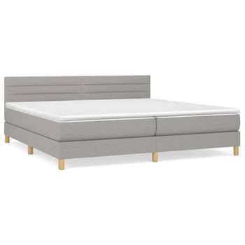 Cama Box Spring Con Colchón Tela Gris Claro 200x200 Cm