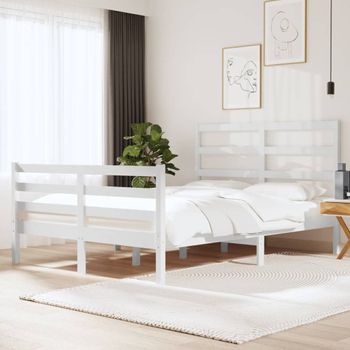 Estructura De Cama Matrimonial Madera De Pino Blanca 120x190 Cm