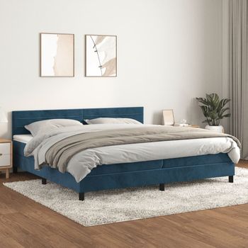 Cama Box Spring Con Colchón Terciopelo Azul Oscuro 200x200 Cm