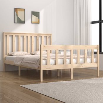 Estructura Cama Doble Pequeña Madera Maciza Pino 120x190 Cm