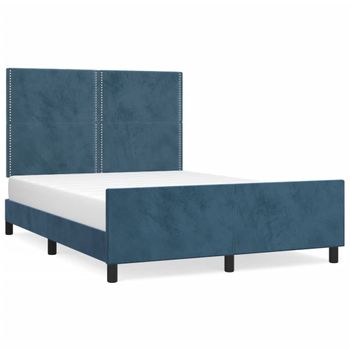 Estructura Cama Con Cabecero Terciopelo Azul Oscuro 140x200 Cm