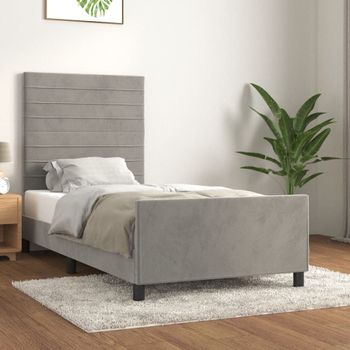 Estructura De Cama Con Cabecero Terciopelo Gris Claro 90x200 Cm