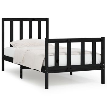 Estructura De Cama Individual Madera Maciza Negra 90x190 Cm