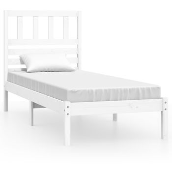 Estructura De Cama Madera Maciza De Pino Blanco 75x190 Cm