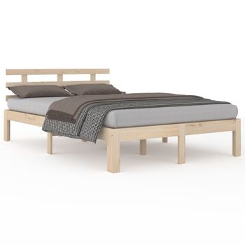 Estructura De Cama De Madera Maciza 140x190 Cm Marrón