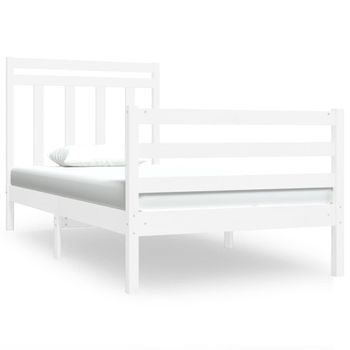 Estructura De Cama Individual Madera Maciza Blanca 90x190 Cm