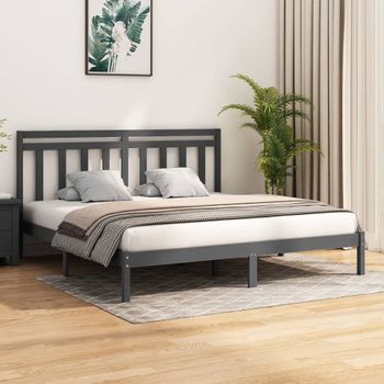 Estructura De Cama De Madera Maciza De Pino Gris 200x200 Cm