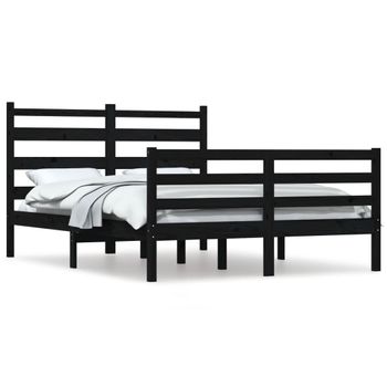 Estructura De Cama Madera Maciza De Pino Negro 120x200 Cm