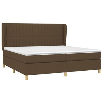 Cama Box Spring Con Colchón Tela Marrón Oscuro 200x200 Cm