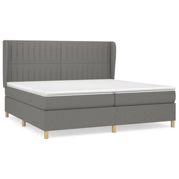 Cama Box Spring Con Colchón Tela Gris Oscuro 200x200 Cm