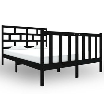 Estructura De Cama De Madera Maciza De Pino Negro 120x190 Cm