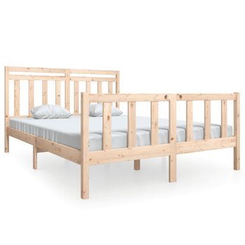 Estructura De Cama De Madera Maciza 150x200 Cm Marrón