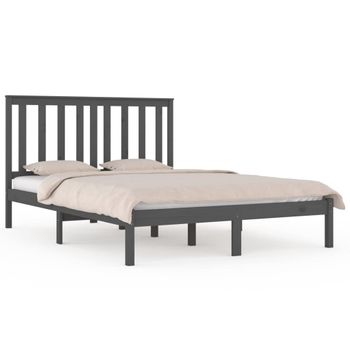 Estructura De Cama Madera Maciza Pino Gris King Size 150x200 Cm