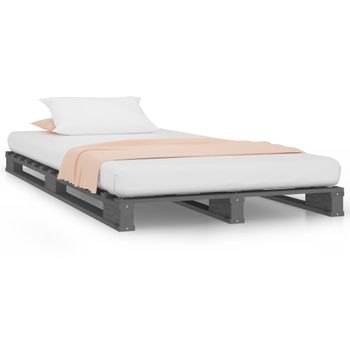 Cama De Palets Madera Maciza Pino Gris Pequeña 75x190 Cm