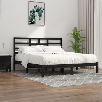 Estructura De Cama Madera Maciza Negro Super King 180x200 Cm